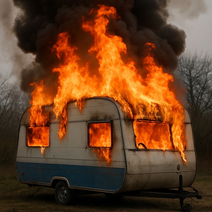 Ein Knall, eine Verpuffung, dann Feuer: Wohnwagen brannte komplett aus