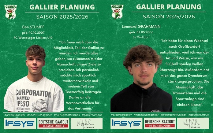Ben Stumpf und Lennard Grahmann sind weitere Neuzugänge der Großbardorfer Gallier