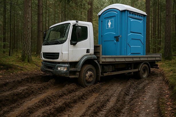 Mit dem Dixi-Klo im Nirgendwo: Lkw hatte sich im Wald zur Scherenburg festgefahren