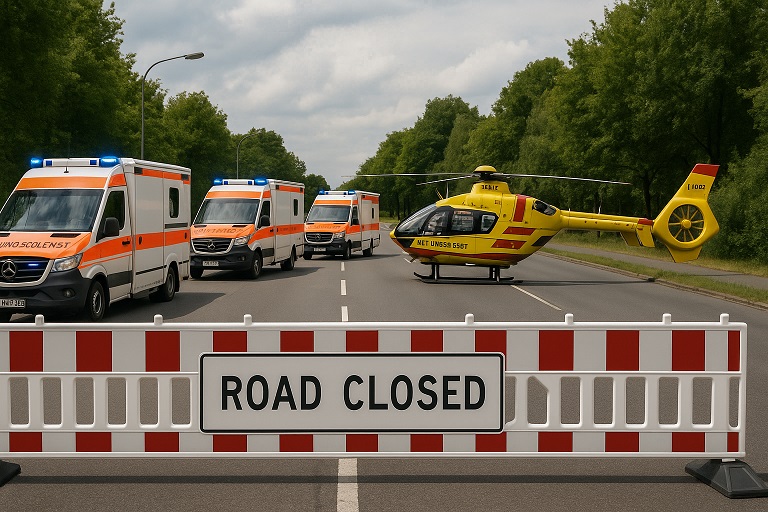 Frontalzusammenstoß: Drei Schwerverletzte, drei Notärzte, vier Rettungswägen und ein Rettungshubschrauber