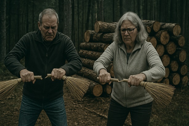Die Wildkamera hat´s gezeigt: Ein älteres Ehepaar liebt es anscheinend, Kehrbesen zu zerbrechen