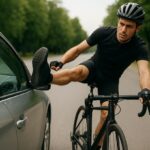 Kung Fu auf dem Bike: Unbekannter Fahrradfahrer tritt Außenspiegel während der Fahrt ab