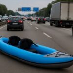Aufblasbares Kanu auf der Autobahn: Der Kleintransporter, der es verlor, flüchtete