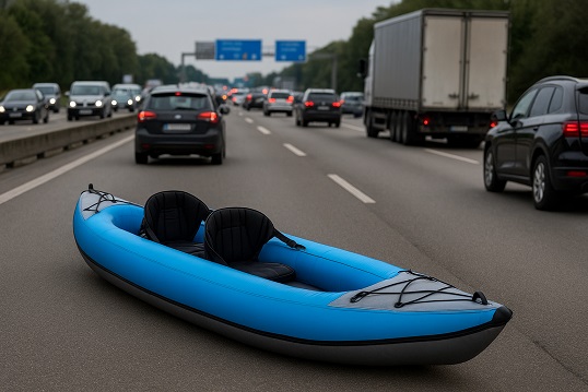 Aufblasbares Kanu auf der Autobahn: Der Kleintransporter, der es verlor, flüchtete