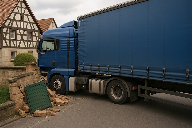 Sattelzug beschädigt Mauer und Tor, doch der Fahrer verlässt die Unfallstelle – und weitere Fluchten!