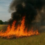 Dieser verdammte Klimwandel: Brand auf einem Wiesengrundstück konnte nur mit Wasserfässern bekämpft werden