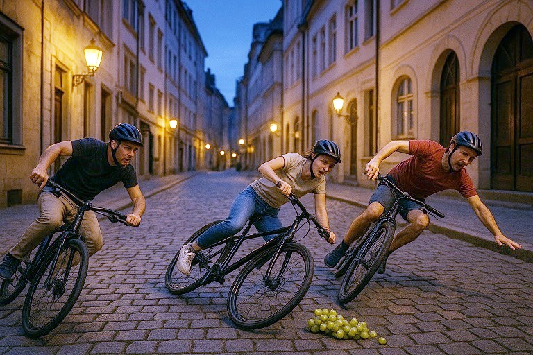 Wer hat in der Würzburger Sanderau Weintrauben verloren, weshalb mehrere Zweiradfahrer stürzten?