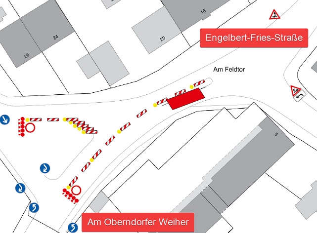 Schweinfurt sperrt weiter und leitet Am Feldtor in Oberndorf in Richtung Bergl um