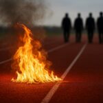 Vier Unbekannte entfachen Feuer auf Tartanbahn, vier Zeugen löschen den Brand