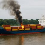 Wasserschutzpolizei vor Ort: Nach dem Brand auf einem Frachtschiff waren die Flammen schnell unter Kontrolle