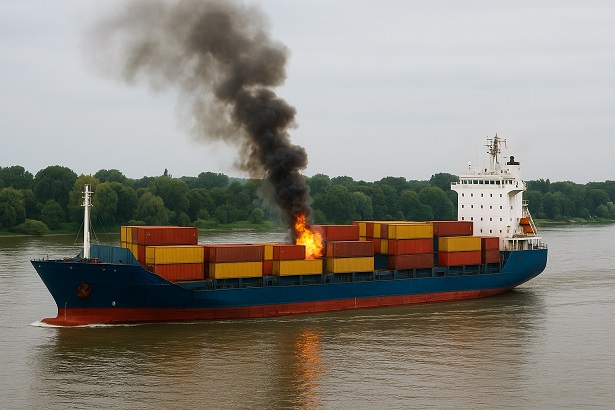 Wasserschutzpolizei vor Ort: Nach dem Brand auf einem Frachtschiff waren die Flammen schnell unter Kontrolle