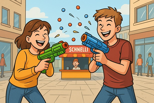 Ein Syrer und ein Afghane schießen in der Fußgängerzone mit Softair-Pistolen Plastikkugeln auf Passanten