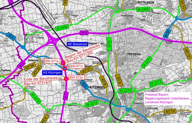 Baurecht für die Ersatzneubauten dreier Brückenbauwerke an der BAB 7 zwischen Autobahnkreuz Biebelried und Anschlussstelle Marktbreit