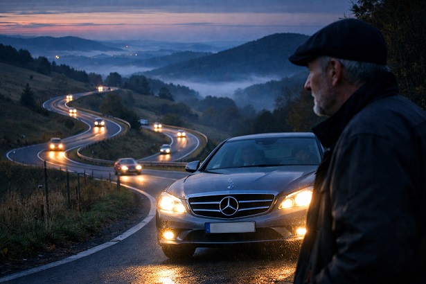 Fußgänger torkelt erheblich alkoholisiert über die Landstraße und wird vom Außenspiegel eines Mercedes erwischt