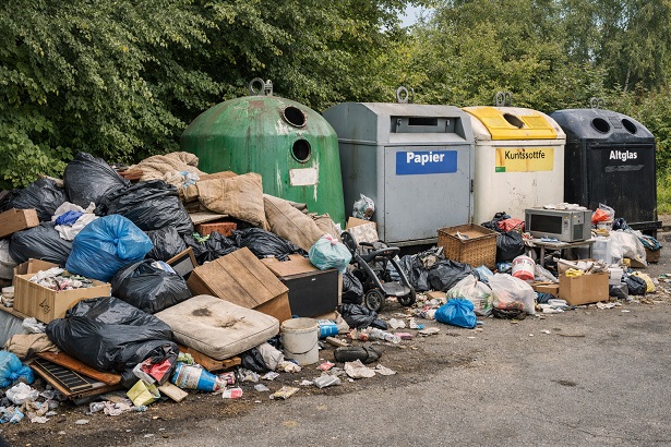 Illegale Müllablagerungen an den Wertstoffcontainern: Altglas und Metalldosen ja, Hausmüll, Sperrmüll oder Elektroschrott nein