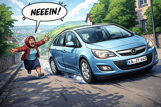 Weil die Handbremse versagte: Pkw rollt auf abschüssiger Straße und verursacht Unfall