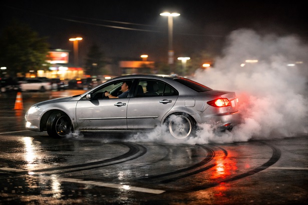 Pkw mit einem Fahrer mutmaßlich unter Alkoholeinfluss driftet auf Parkplatz – doch die Polizei beendet die Weiterfahrt