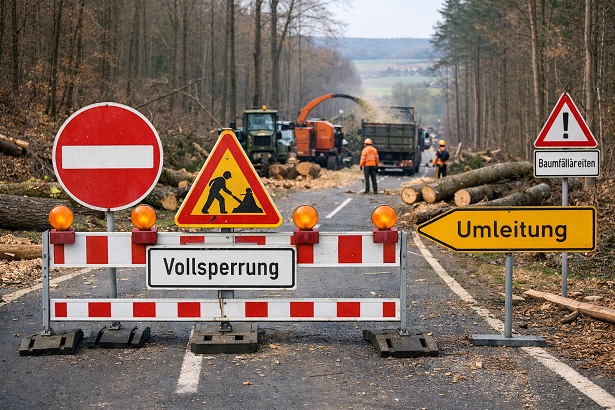 Umleitung wegen Baumfällarbeiten: Vollsperrung der Kreisstraße HAS 46 zwischen Goßmannsdorf und der B 303