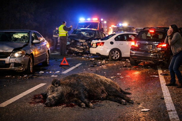 Nach einem Wildunfall führt eine fehlende Absicherung eines Wildschweins zu Folgeunfällen