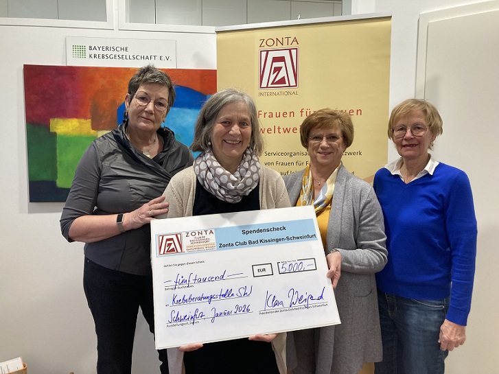 Zonta Club spendet 5.000 Euro an die psychosoziale Krebsberatung in Schweinfurt