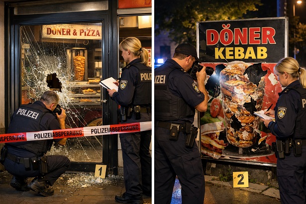 Eingangstüre und Werbeschild: Polizei Schweinfurt ermittelt nach zwei Sachbeschädigungen an Imbissläden und sucht Zeugen