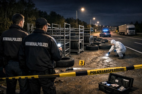 Kriminalpolizei ermittelt nach dem Diebstahl von 132 Reifen am Autobahnrastplatz bei Rüdenhausen