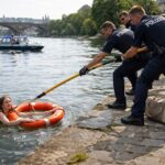 Couragierte Zeugin verständigt Notruf: Streife rettet 20-Jährige aus dem Main, die ins Wasser sprang, nachdem ihre Tasche dort hineingefallen war