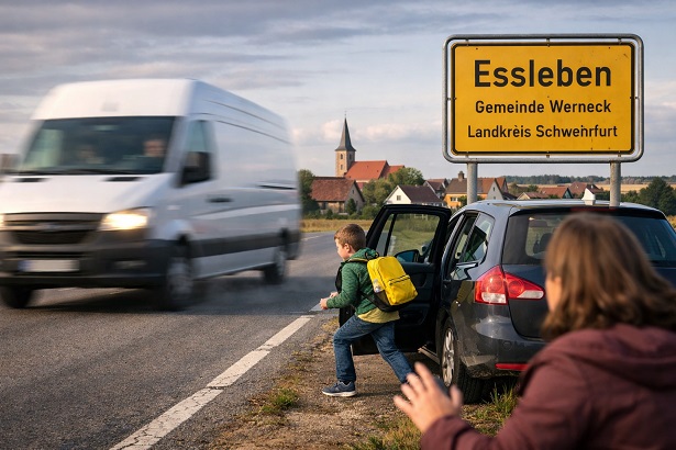 Zeugenaufruf nach Verkehrsdelikt: Kleintransporter-Fahrer mit überhöhter Geschwindigkeit in Essleben gefährdet ein aussteigendes Kind