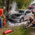 56-Jährige kommt von der Fahrbahn ab: Ihr Fahrzeug fängt Feuer, die Ersthelfer reagieren vorbildlich