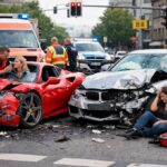 Ferrari vs. BMW: Nach einem Verkehrsunfall am Greinbergknoten waren mehrere Spuren während der Unfallaufnahme gesperrt