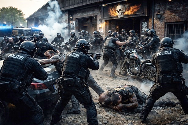 Durchsuchung im Rockermilieu: Spezialkräfte im Einsatz stellen eine scharfe Schusswaffe sicher