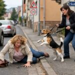 Frau erschrickt und stürzt aufgrund eines hochspringenden Hundes – und nun sucht die Polizei nach der Halterin