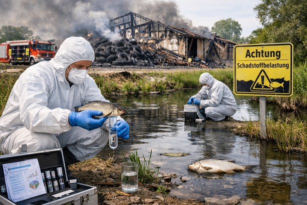 Nach dem Scheunenbrand bei Eyrichshof mit eingelagerten Reifen gibt es keine Hinweise auf belastete Fische
