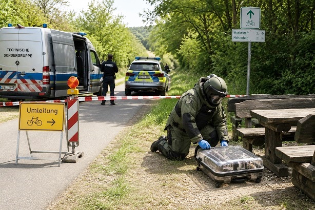 Nachdem ein verdächtiger Koffer mit vermeintlichen Zündschnüren neben dem Radweg gefunden wurde: Technische Sondergruppe rückt an und gibt Entwarnung