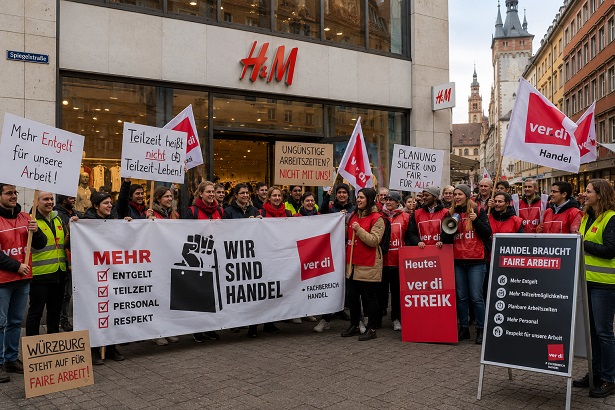 ver.di Fachbereich Handel organisiert einen Streik bei beiden H&M Filialen in Würzburg