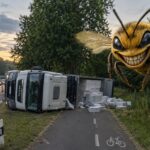 Lkw-Fahrer wird von Biene gestochen: Fahrzeug kippt zur Seite und kommt auf Radweg zum Liegen