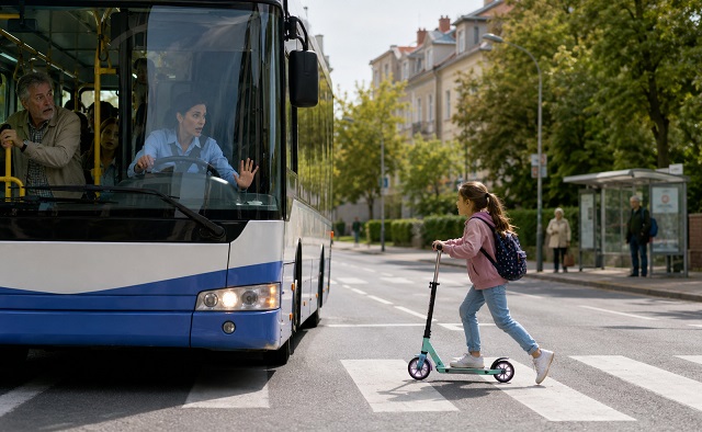 Nach der Beinahe-Kollision mit einem Bad Kissinger Stadtbus wird ein beteiligtes Mädchen mit Tretroller gesucht