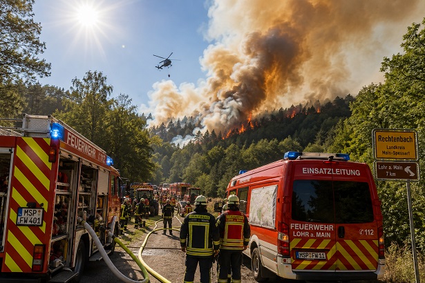 Ein Waldbrand nun auch im Bereich Lohr: Die Feuerwehr ist mit einem mit Großaufgebot vor Ort