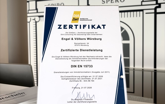 Geprüfte Exzellenz statt bloßer Versprechen: Engel & Völkers Würzburg erhält renommierte DIAZert-Erstzertifizierung