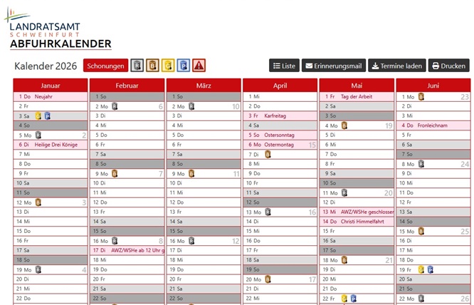 Neue Abfallkalender für 2027: Sperrmüll jetzt neu schnell und einfach online anmelden, Landkreis Schweinfurt erweitert den Service mit zwei neuen Wertstoff-Annahmestellen