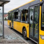 Schulbus touchiert Bushaltestelle: Fahrer setzt Fahrt trotz beschädigter Scheiben fort